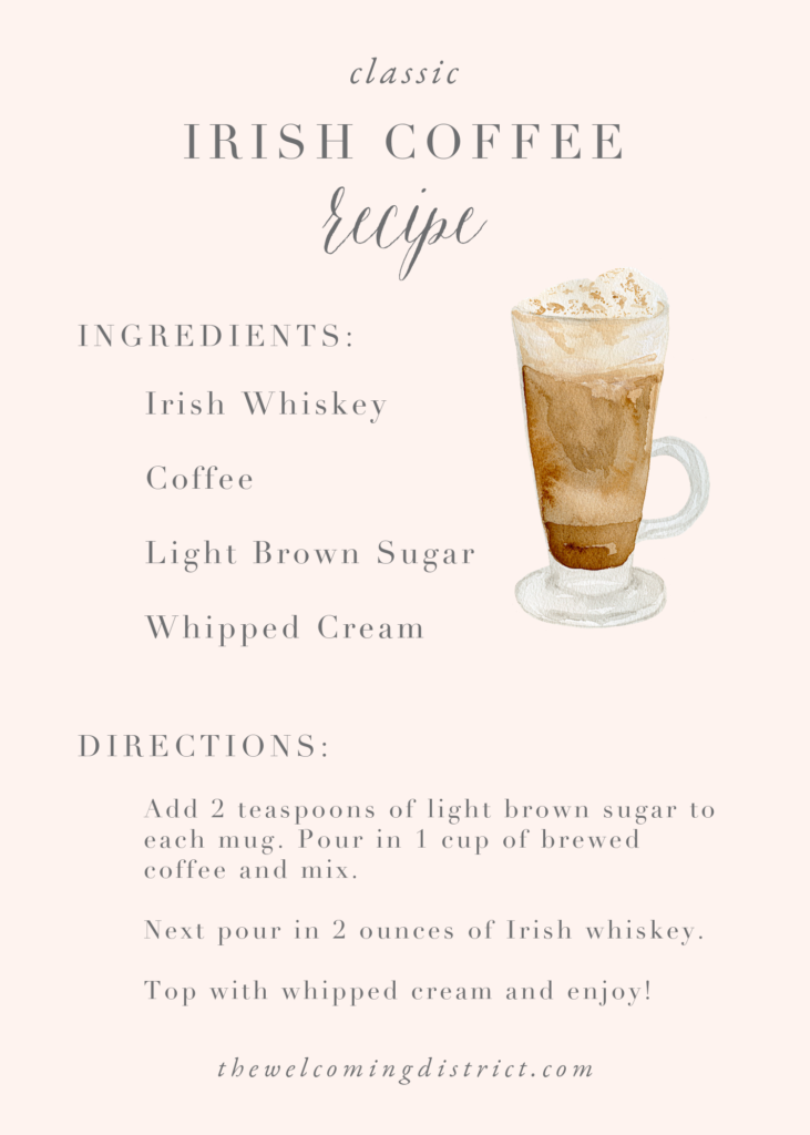 An Irish Coffee - the perfect winter warmup! Create a signature drink sign for your wedding reception with The Welcoming District.