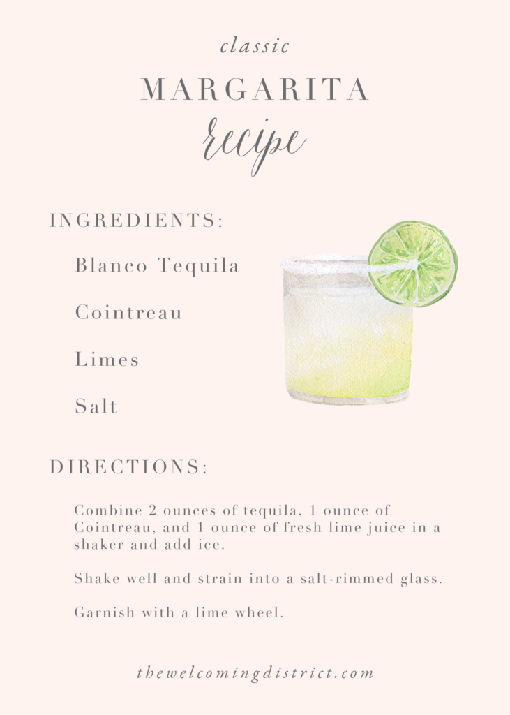 A classic margarita recipe and illustration by Alicia Betz of The Welcoming District.