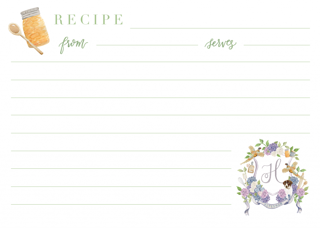 A family crest recipe card by The Welcoming District.