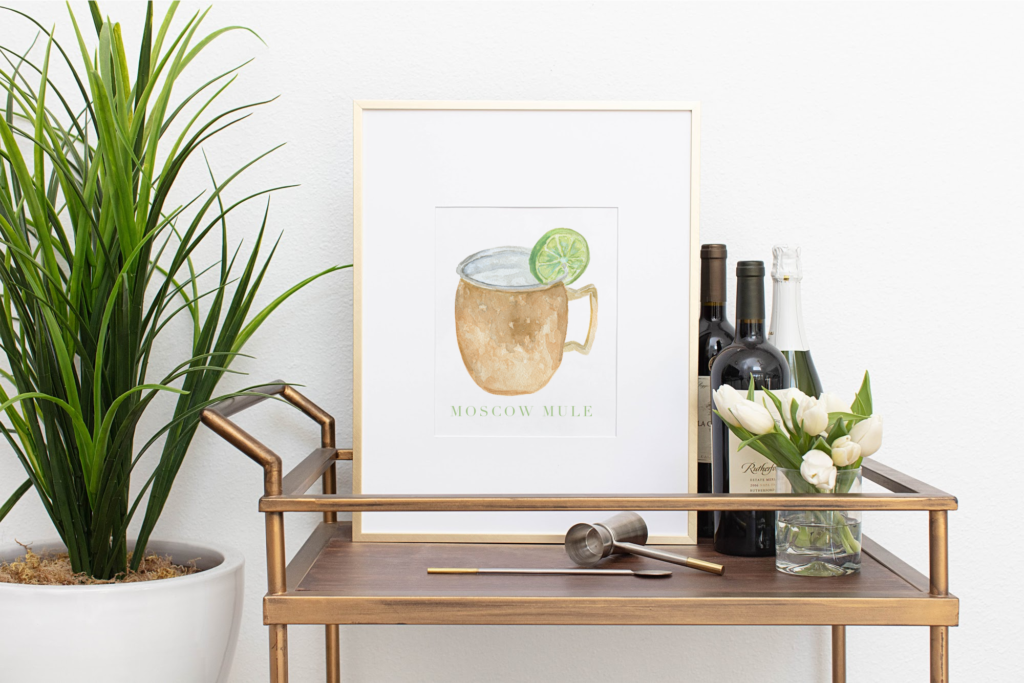 A watercolor painting of a Moscow Mule by Alicia Betz of The Welcoming District.