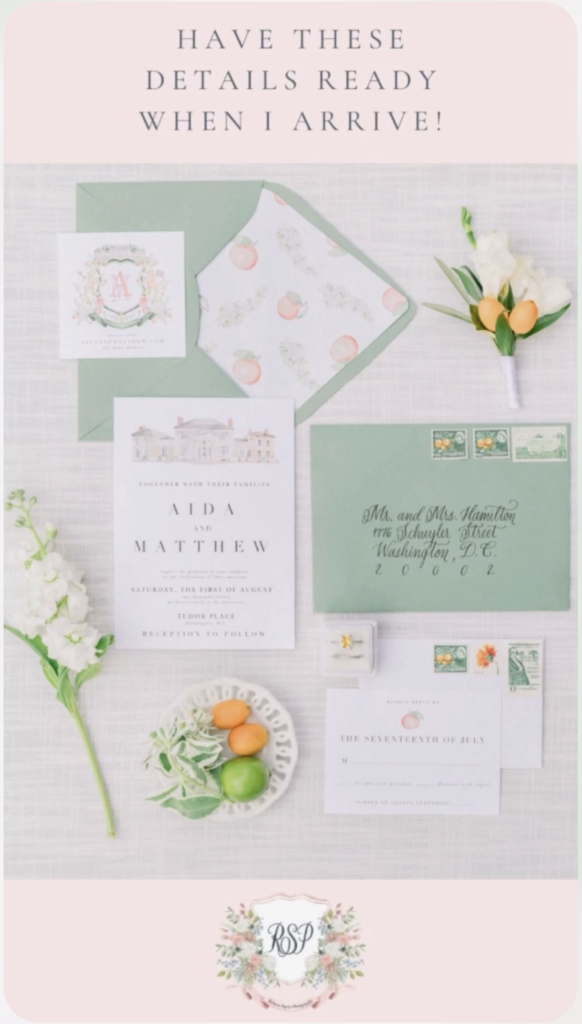 Rebecca Sigety Photography's watercolor crest logo by The Welcoming District on a Pinterest pin.