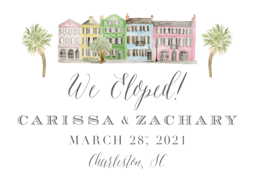 An wedding elopement announcement by watercolor artist Alicia Betz of The Welcoming District.