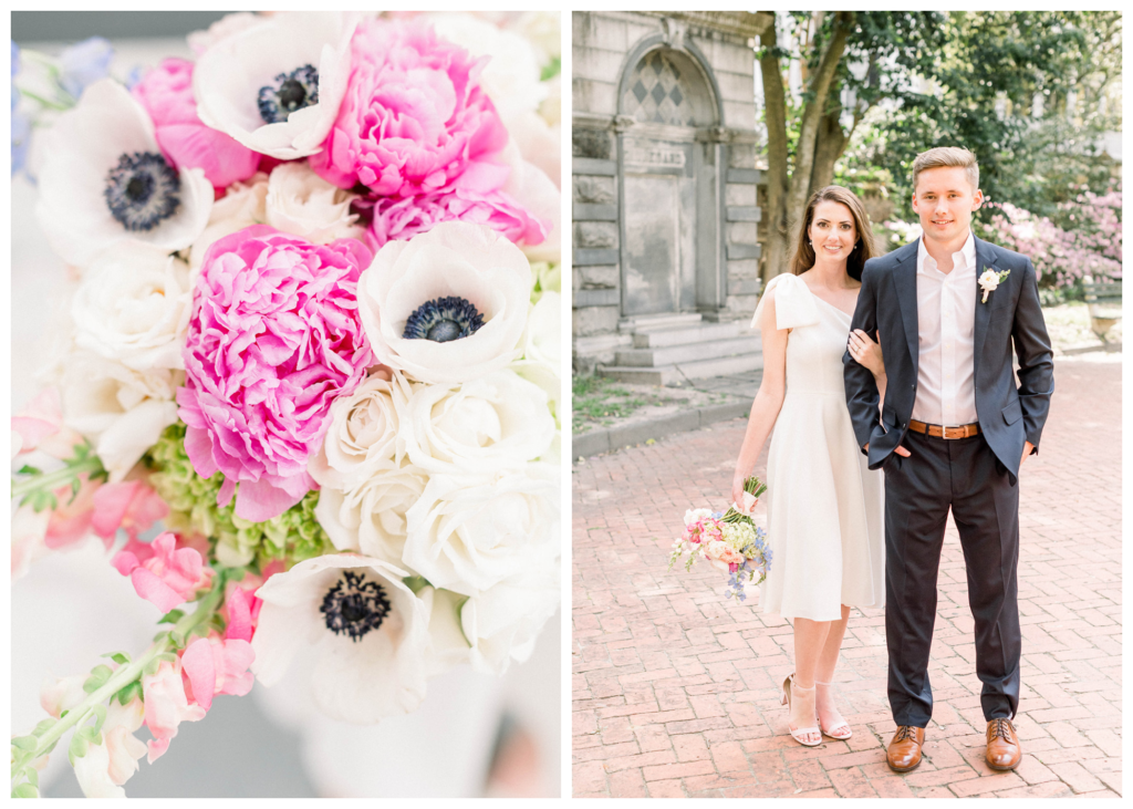 A beautiful wedding bouquet of peonies and anemones by the talented Sweet Leaf Floral in Charleston, SC.